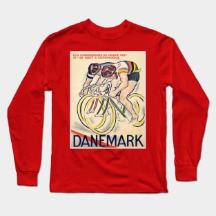 Tour De France Vintage 1937 Danemark Bicycle Racing Print Long Sleeve T-Shirt